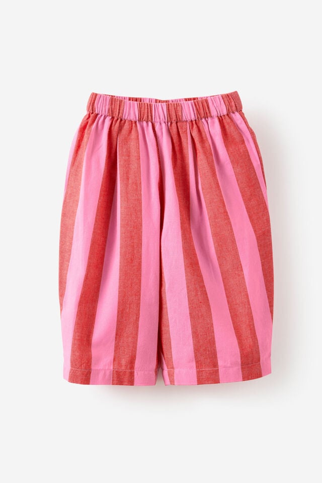 Baby Woven Barrel Pant, STRAWBERRY MILK/VARSITY RED STRIPE