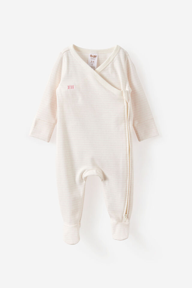 Personalised - Organic Cross Over Zip Romper, POP PINK MARLE/STRIPE