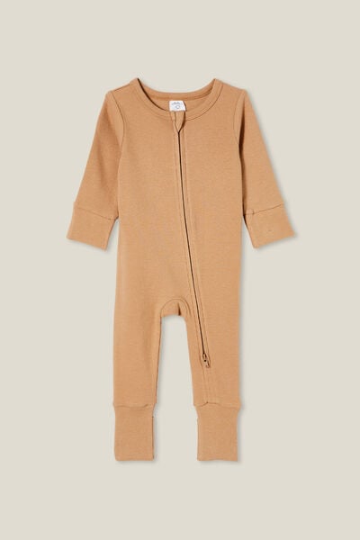The Long Sleeve Rib Romper, TAUPY BROWN