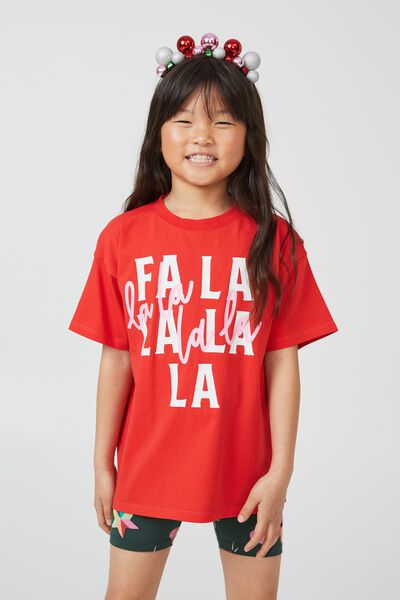 Camiseta - Stevie Short Sleeve Embellished Tee, FIERY RED/XMAS FA LA LA