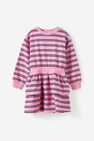 Crew Neck Ruffle Dress, STRAWBERRY MILK/DENIM NAVY STRIPE - example image 2