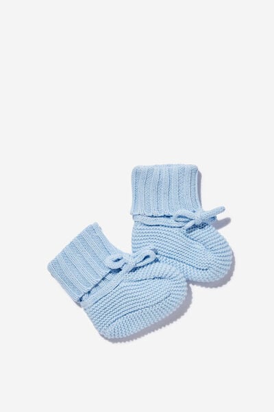 Organic Knit Booties, WHITE WATER BLUE