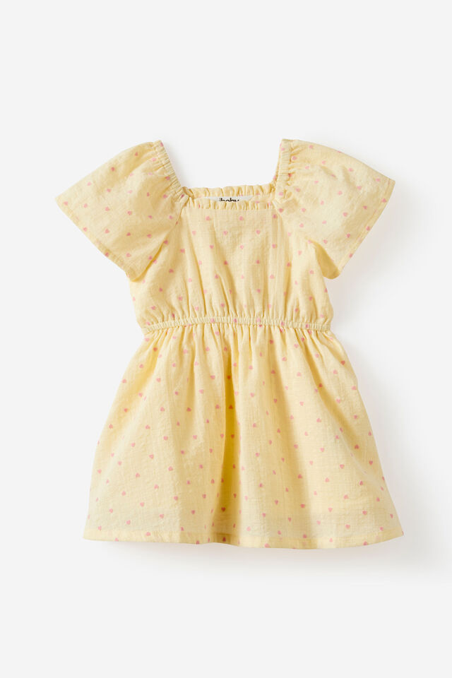 Baby Woven Short Sleeve Dress, BABY YELLOW