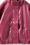Faux Leather Funnel Neck Jacket, BERRY JAM - example image 2