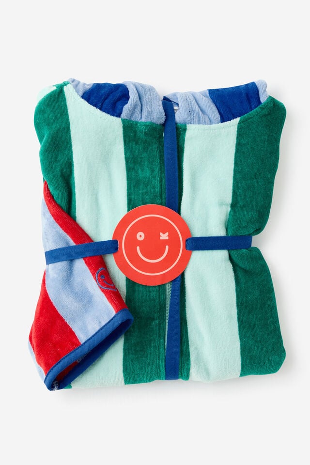Kids Zip Thru Hooded Towel, SEAGLASS/CONTRAST STRIPES