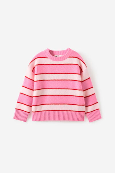 Soft Knit Sweater, STRAWBERRY MILK/STRIPES