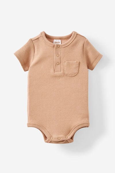 The Short Sleeve Rib Pocket Bubbysuit, TAUPY BROWN