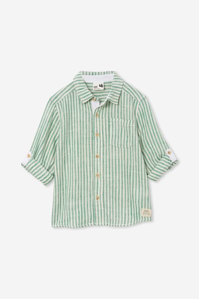 Long Sleeve Prep Shirt, GREEN PEAR/STRIPE