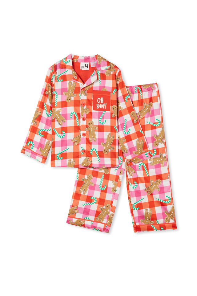 Bailey Kids Unisex Long Sleeve Pyjama Set, VANILLA/GINGERBREAD CHECK