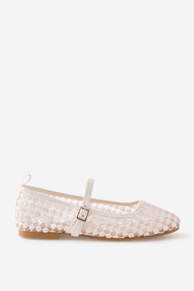 Kids Ballet Flat, WHITE/SEQUIN MESH