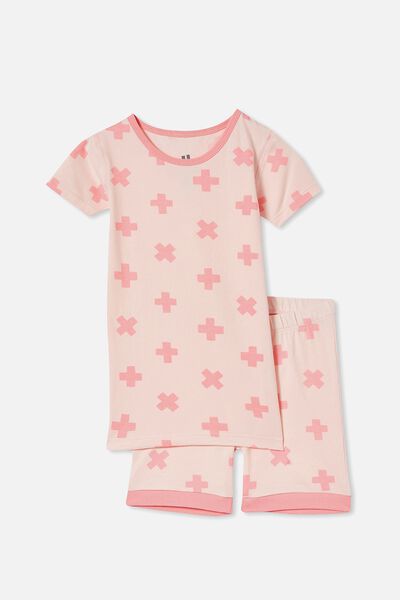 Nikki Short Sleeve Pyjama Set, CRYSTAL PINK/NOUGHTS AND CROSSES
