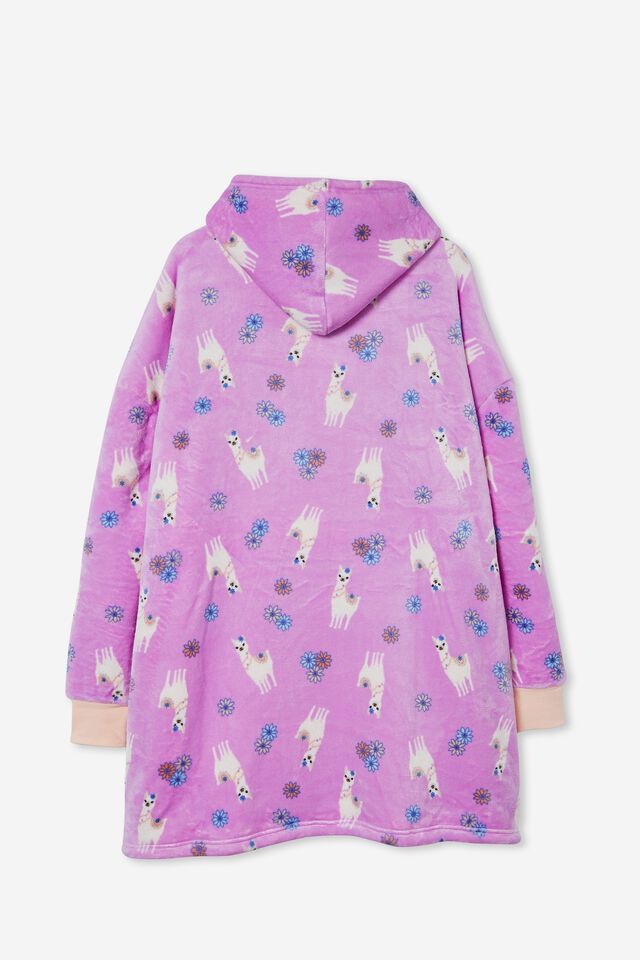 Snugget Adults Oversized Hoodie, FLORAL LLAMA/PALE VIOLET