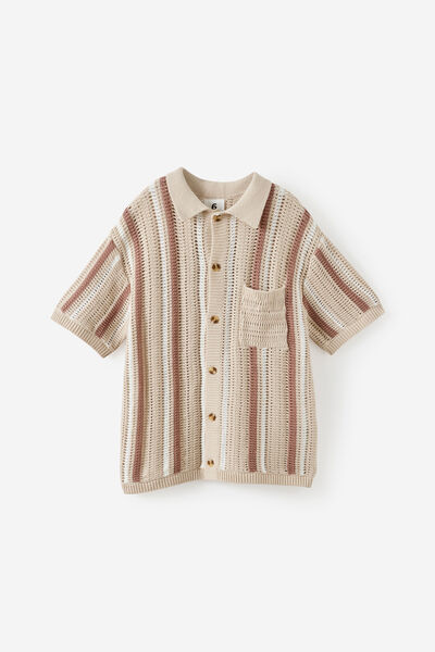 Resort Knitted Shirt, RAINY DAY/VANILLA/COOKIE CRUMBLE STRIPE