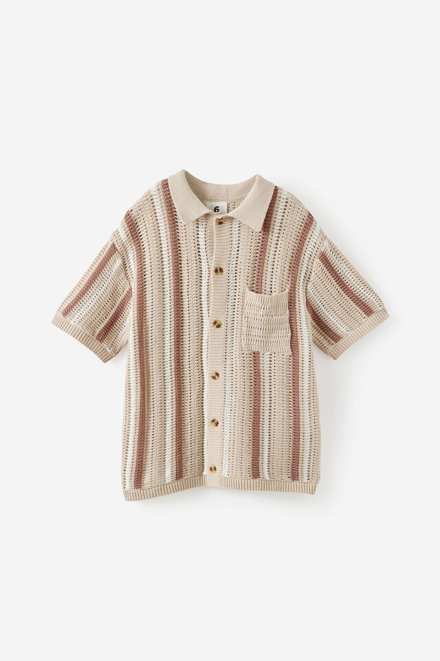Resort Knitted Shirt, RAINY DAY/VANILLA/COOKIE CRUMBLE STRIPE
