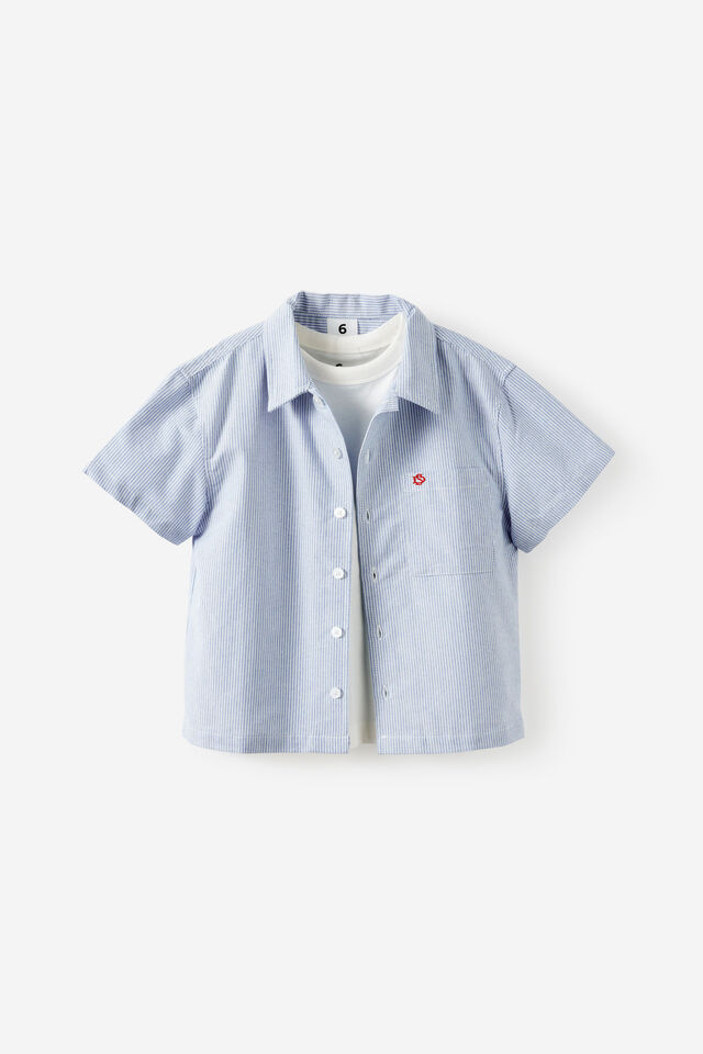 Jasper Boxy Skate Shirt, BLUE STRIPE EMB