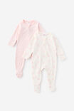 Organic 2Pk Long Sleeve Zip Romper, POP PINK/BEARS - example image 2