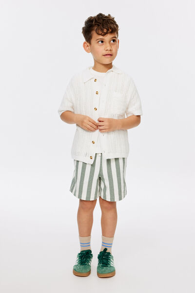 Relaxed Pull On Short, KHAKI GREEN STRIPE