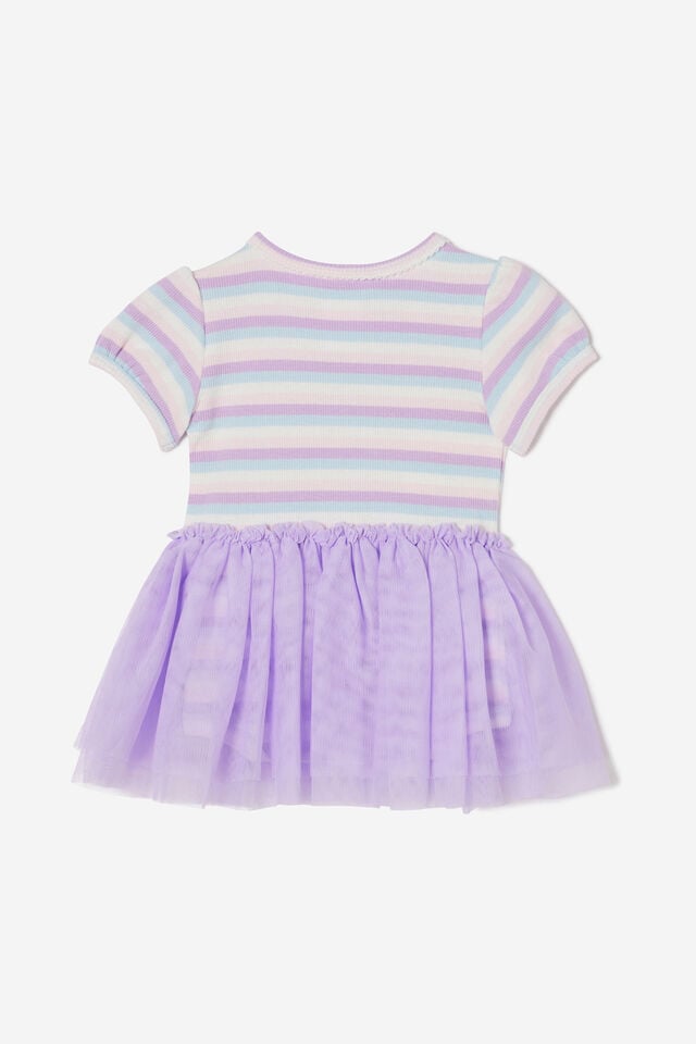 Violet Puff Sleeve Tulle Dress, VINTAGE LILAC/RAINBOW STRIPE
