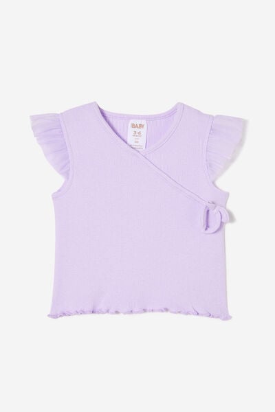 Gina Sleeveless Flutter Wrap Top, VINTAGE LILAC