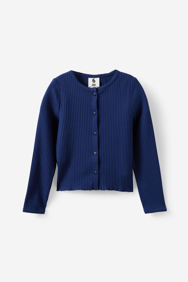 Emma Button Through Long Sleeve, DENIM NAVY