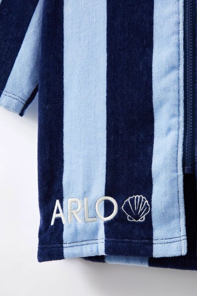 Kids Zip Thru Hooded Towel - Personalised, IN THE NAVY/DUSK BLUE LIGHT STRIPE