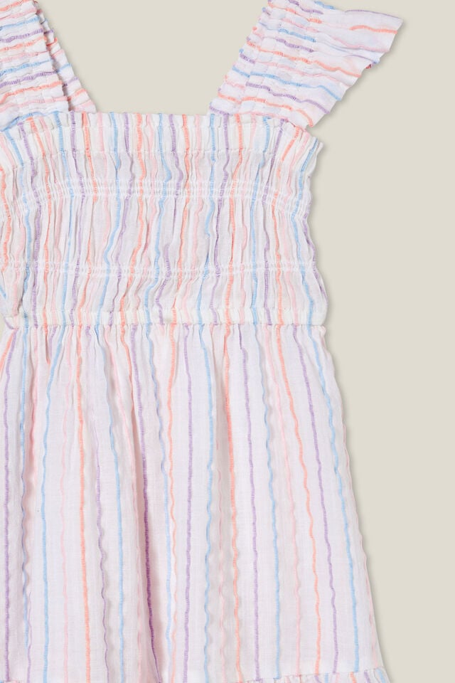 Jeanie Flutter Sleeve Dress, RAINBOW STRIPE