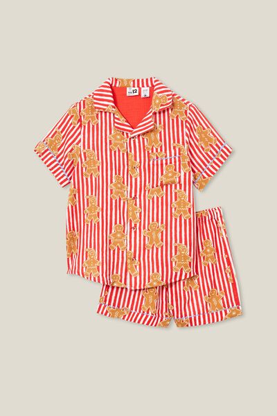 Rylee Kids Cc Short Sleeve Pyjama Set, ANTHURIUM RED/GINGERBREAD CANDY STRIPE