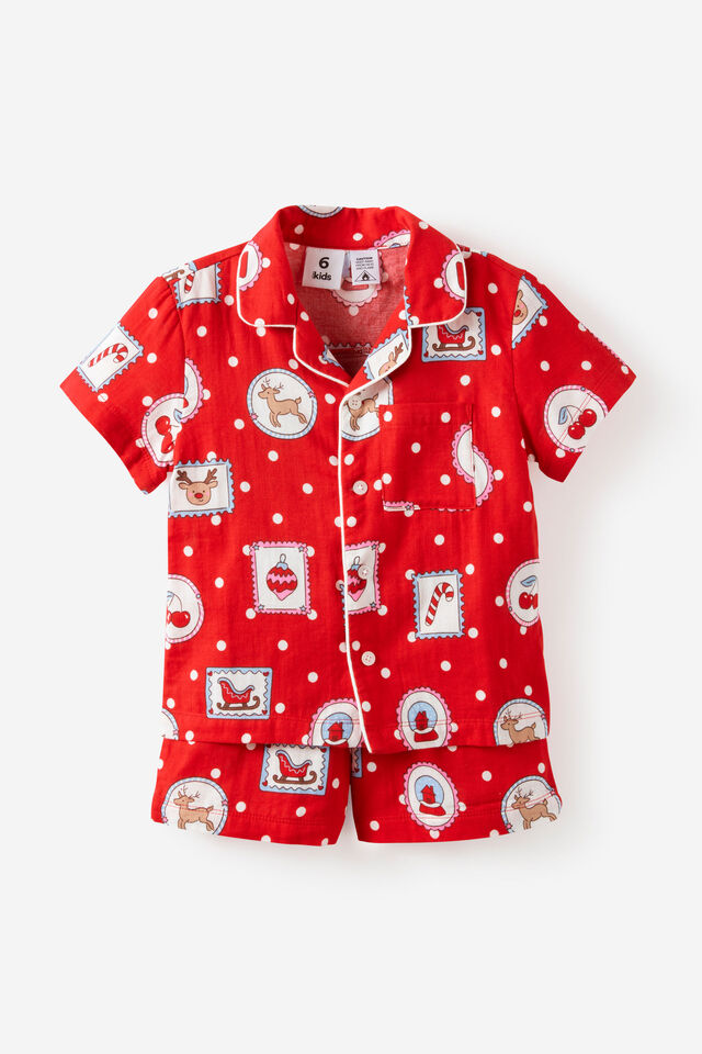 Kids Woven Family Xmas Pj Set, VARSITY RED/RUDOLPH SPOT