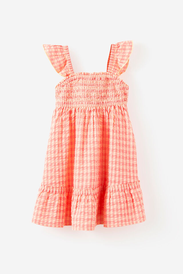 Gigi Flutter Sleeve Dress, APRICOT MIST/SUNKISSED GINGHAM