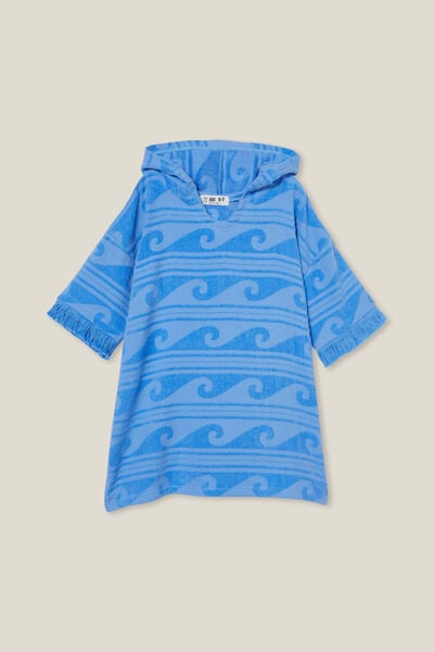 Kids Short Sleeve Hooded Towel, DUSK BLUE/DROP PILE WAVES