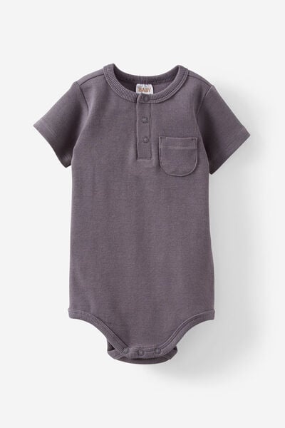 The Short Sleeve Rib Pocket Bubbysuit, RABBIT GREY