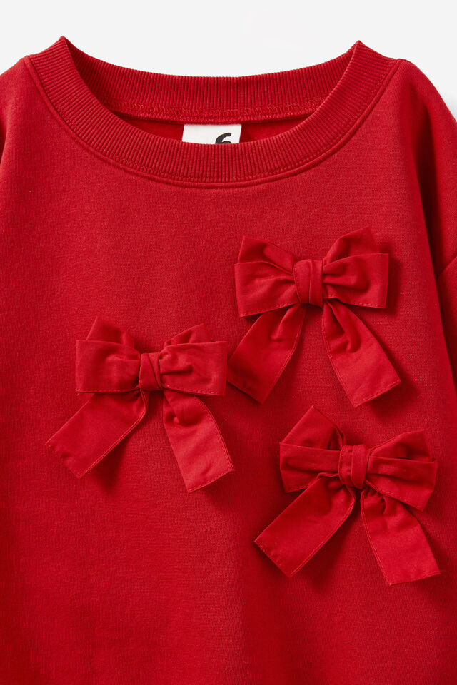 Dusty Fleece Crew, VARSITY RED/BOW APPLIQUE