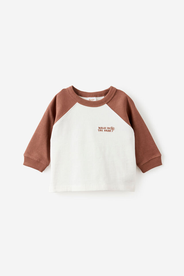 Baby Rugby Long Sleeve Top, LIGHT BROWN/VANILLA