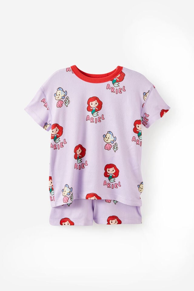 The Little Mermaid Disney Personalised Snoozesoft Short Sleeve Pj Set, LCN DIS VINTAGE LILAC/ARIEL AND FLOUNDER