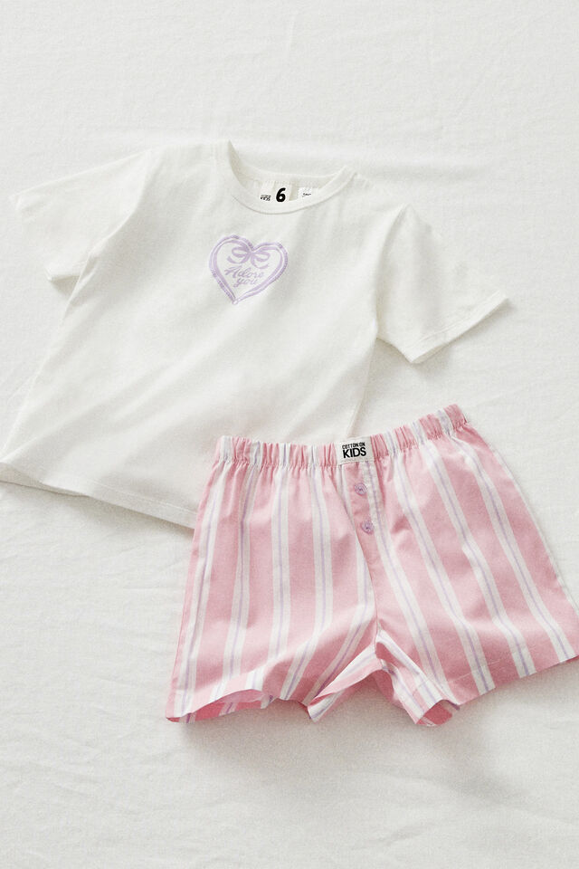 Kelly Short Sleeve Pyjama Set, VANILLA/HEART PJ STRIPE