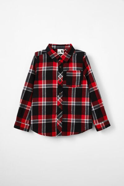 Rugged Long Sleeve Shirt, BLACK/VARSITY RED PLAID