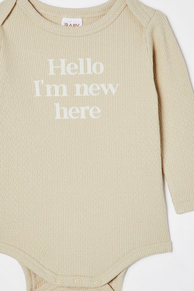 Organic Newborn Pointelle Long Sleeve Bubbysuit, RAINY DAY/I M NEW HERE