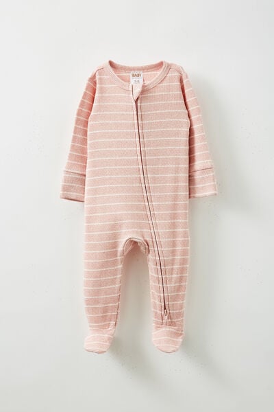 Organic Pointelle Zip Romper, ZEPHYR MARLE/VANILLA STRIPE