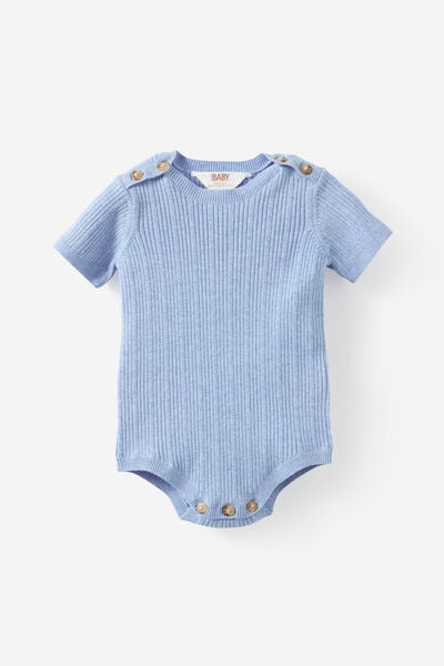 Baby Organic Blend Knit Short Sleeve Bubbysuit, BLUEBELL MARLE