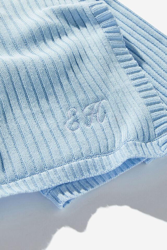 Organic Rib Knit Blanket - Personalised, WHITE WATER BLUE