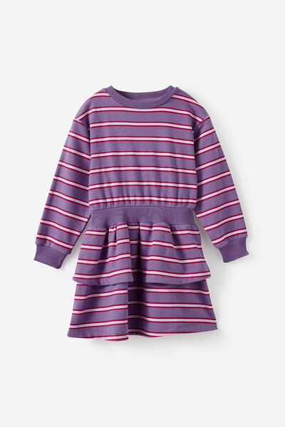 Crew Neck Ruffle Dress, ISLAND PUNCH/BERRY JAM STRIPE
