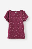 Fitted Short Sleeve Essential Boat Neck Tee, BERRY JAM/STAR YARDAGE - example image 2