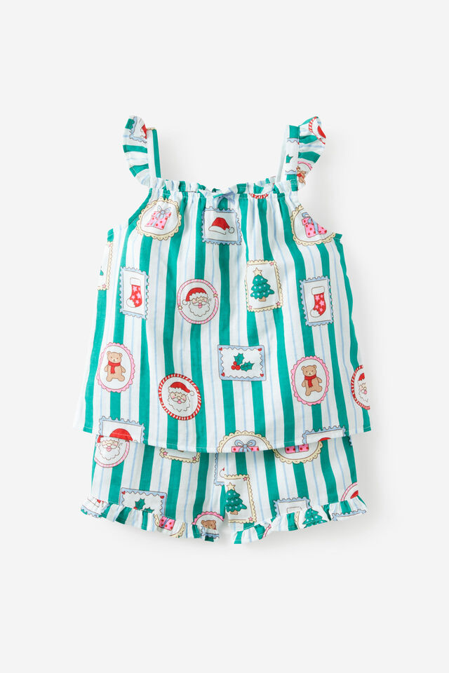 Kids Babydoll Family Xmas Pj Set, ENGLISH IVY/SANTA STAMP