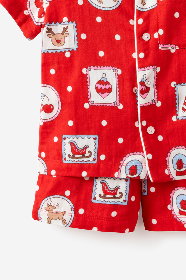 Kids Woven Family Xmas Pj Set, VARSITY RED/RUDOLPH SPOT