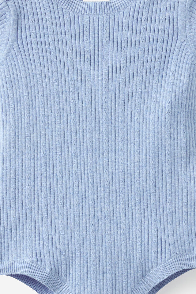 Baby Organic Blend Knit Short Sleeve Bubbysuit, BLUEBELL MARLE