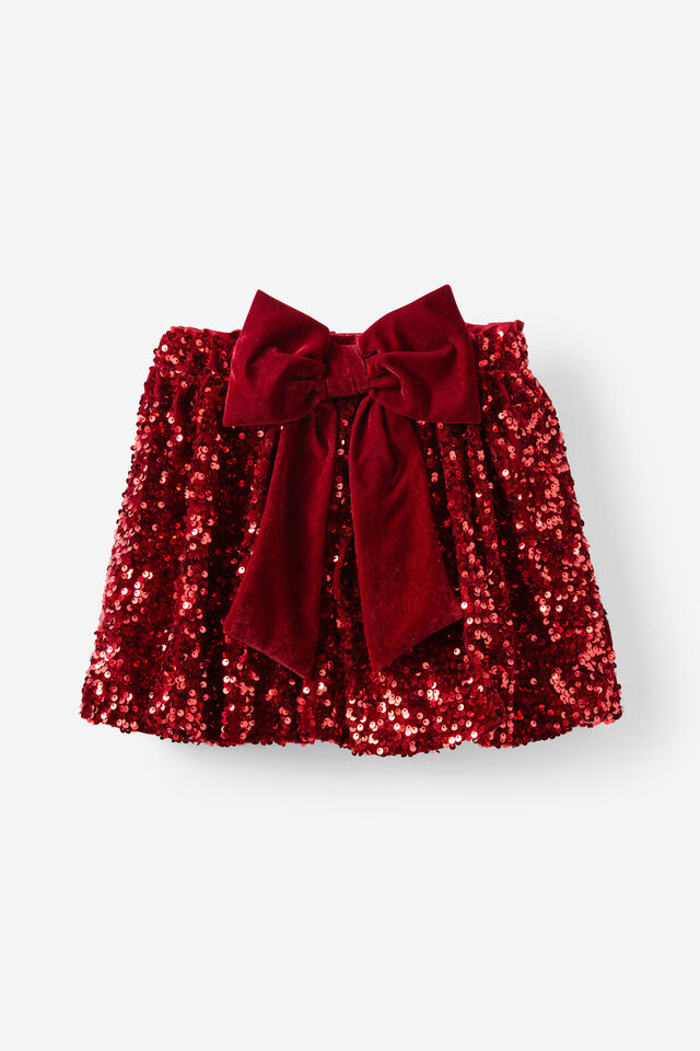 Daisy Embellished Bow Bubble Skirt, VARSITY RED/PLUSH SPARKLE