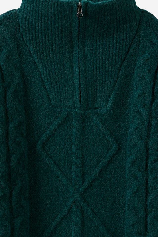 Boys Cable Knit 1/4 Zip, WINTER JADE