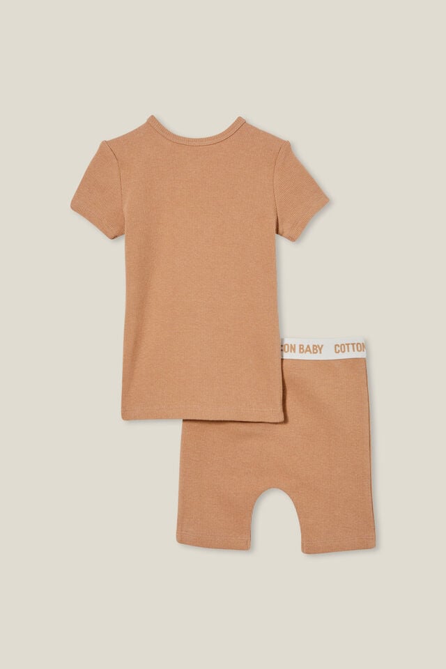 The Short Sleeve Snug Set Usa, TAUPY BROWN/BEARY CUTE