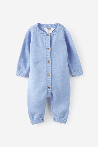 Baby Organic Knit Blend Long Sleeve All In One, BLUEBELL MARLE