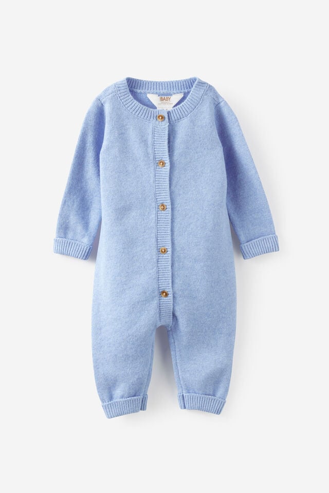 Baby Organic Knit Blend Long Sleeve All In One, BLUEBELL MARLE